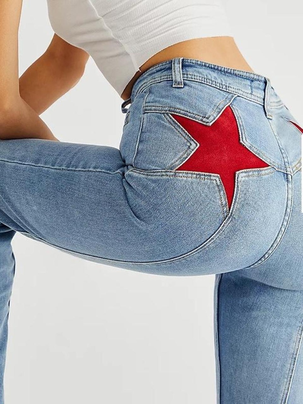 We The Free Firecracker Star Light Wash Flare Jeans